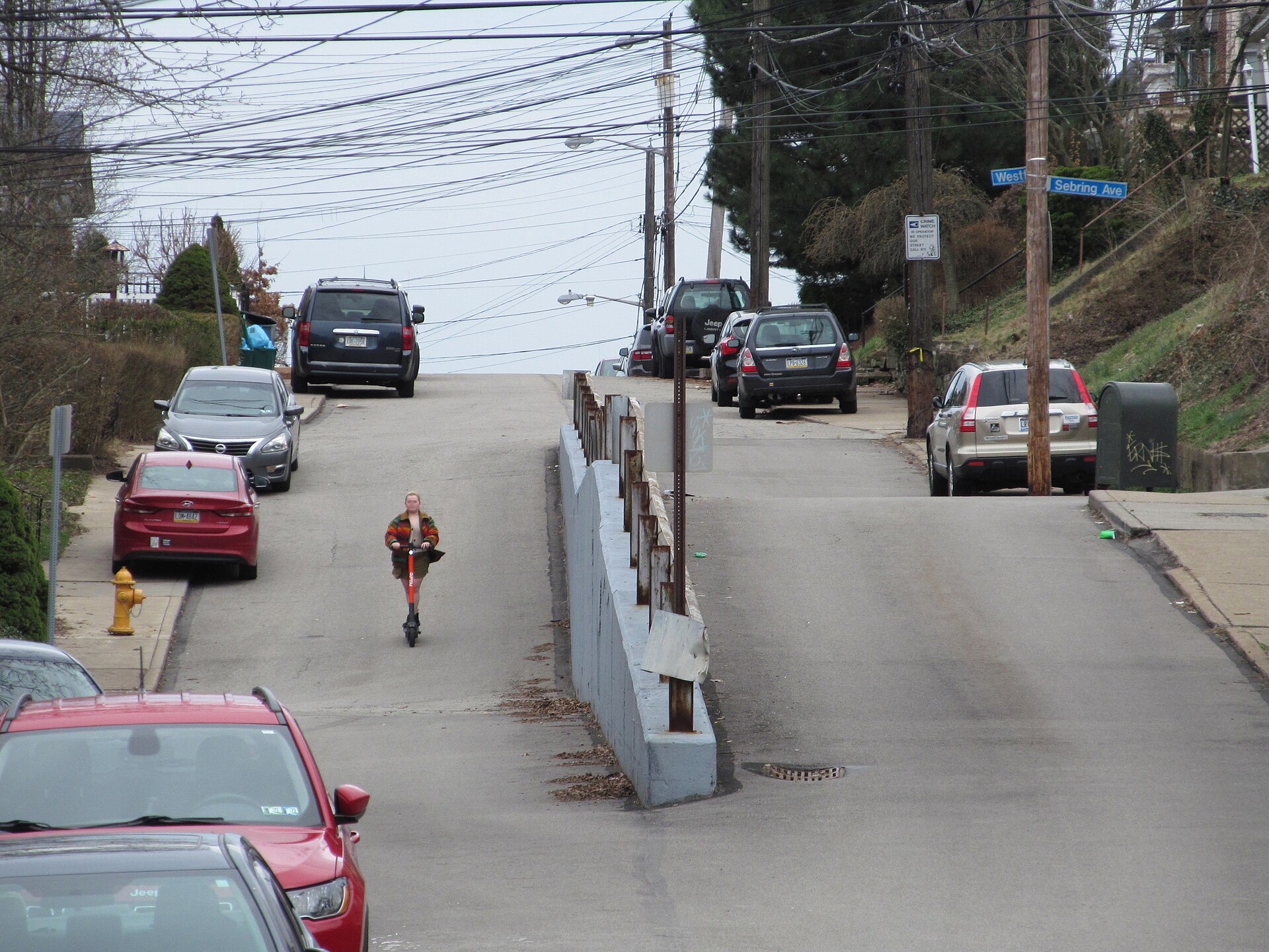 A steep residential street in Beechview, Pittsburgh